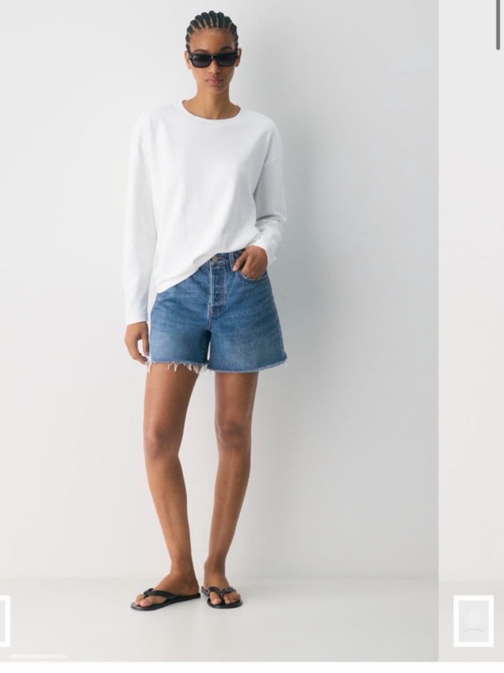 aritzia denim forum ex boyfriend high rise mid thigh denim shorts